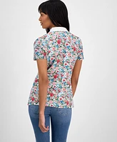 Nautica Jeans Women's Floral-Print Polo Shirt