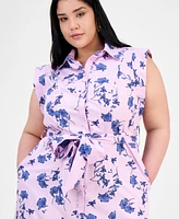 On 34th Trendy Plus Cotton Belted Midi Shirtdress, Exclusively at Macy's