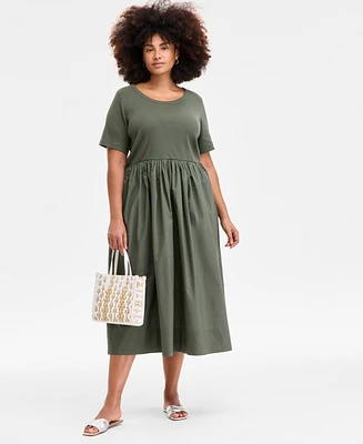On 34th Trendy Plus Scoop-Neck Mixed-Media Midi Dress, Exclusively at Macy's