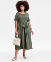 On 34th Trendy Plus Scoop-Neck Mixed-Media Midi Dress, Exclusively at Macy's