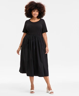On 34th Trendy Plus Scoop-Neck Mixed-Media Midi Dress, Exclusively at Macy's