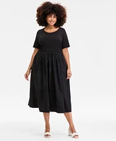 On 34th Trendy Plus Scoop-Neck Mixed-Media Midi Dress, Exclusively at Macy's