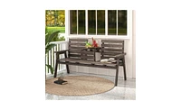 Wooden Bench with Foldable Middle Table for Outdoor Seating and Dining