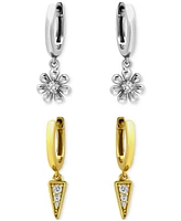 Giani Bernini 2-Pc. Set Cubic Zirconia Flower & Spike Charm Hoop Earrings (1/4 ct. t.w.) in Two-Tone Sterling Silver, Exclusively at Macy's