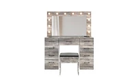 Vanity Desk Set with Large Lighted Mirror and Power Outlet for Makeup and Styling Convenience