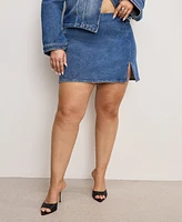 Good American Women's Denim Thigh-Slit Mini Skirt