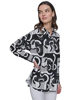 Karl Lagerfeld Paris Women's Printed Oversized Button-Front Top