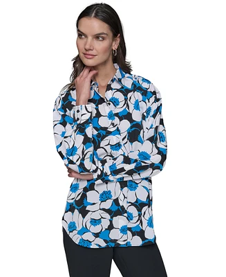 Karl Lagerfeld Paris Women's Printed Oversized Button-Front Top