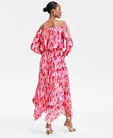 I.n.c. International Concepts Women's Printed Pleated Off-The-Shoulder Maxi Dress, Exclusively at Macy's