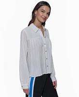 Karl Lagerfeld Paris Women's Pleated Button-Front Top