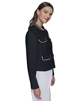 Karl Lagerfeld Paris Women's Contrast-Trim Mixed-Media Tweed Jacket
