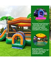Xjump Tropical Commercial Grade Bounce House Water Slide with Splash Pool for Kids and Adults (with Blower), 15oz Pvc Vinyl, Basketball Hoop, Wet Dry