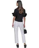 Karl Lagerfeld Paris Womens 3d Floral Sleeve Top Paris Scene Straight Leg Jeans