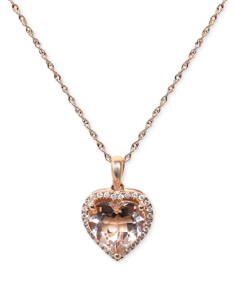 Morganite (1 ct. t.w.) & Diamond (1/10 ct. t.w.) Heart Halo Pendant Necklace in 14k Rose Gold, 16" + 2" extender