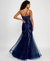 Say Yes Juniors' Glitter Mesh Corset Gown, Created for Macy's