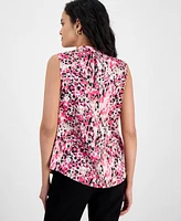 Kasper Women's Printed Satin Keyhole Sleeveless Blouse, Regular & Petite Sizes