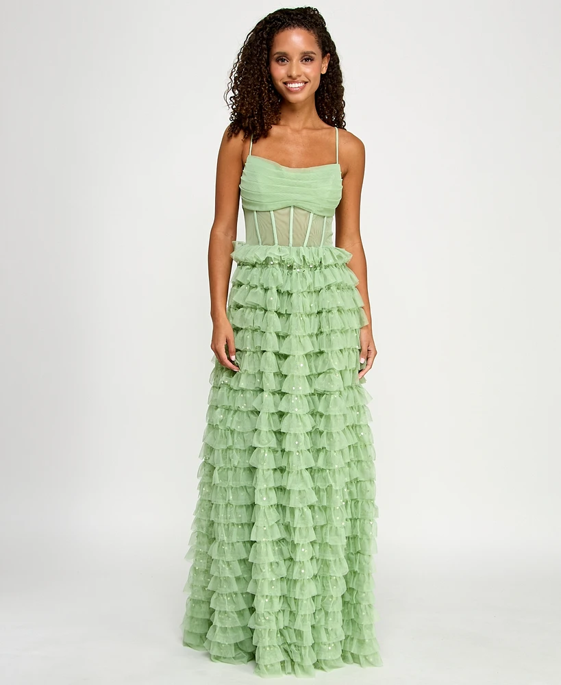 Say Yes Juniors' Ruffled Embellished Corset Gown, Created for Macy's