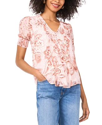 Sam & Jess Petite Pintuck Puff-Sleeve Blouse