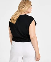 Bar Iii Trendy Plus Short-Sleeve Blouson Crewneck Top, Exclusively at Macy's