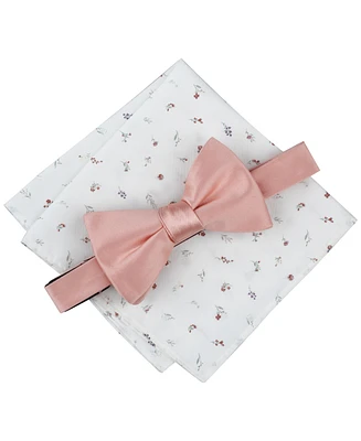 Bar Iii Men's Logan Solid Bow Tie & Floral Pocket Square Set, Exclusively at Macy's