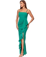 Xscape Women's Ruffled Side-Slit Scuba Crepe Gown