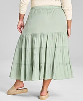 And Now This Plus Pull-On Tiered Midi Skirt