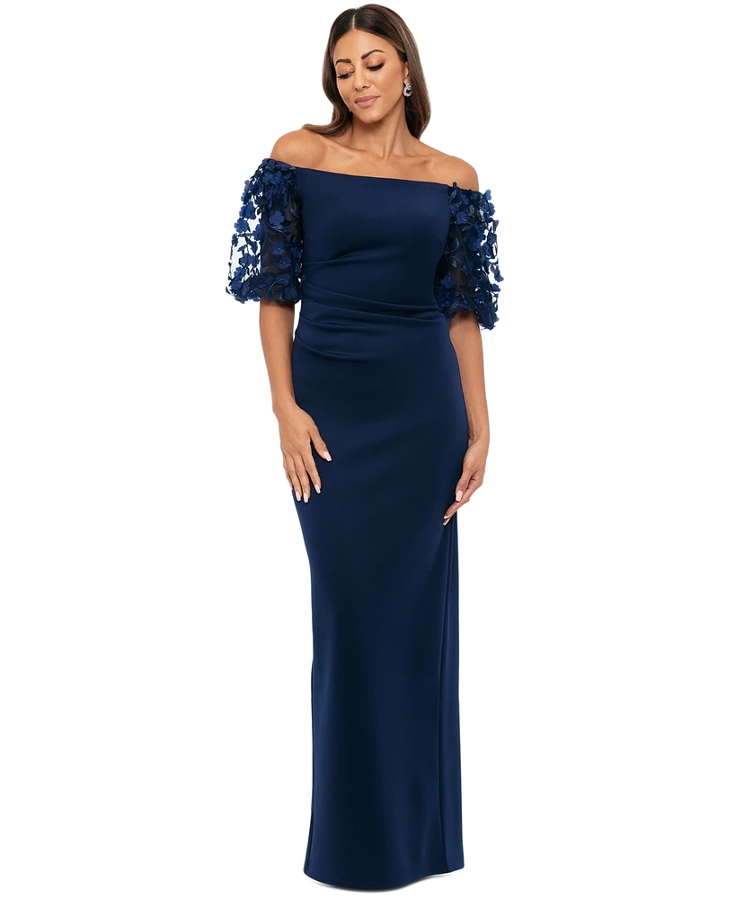 Xscape Women's Off-The-Shoulder Pleated-Waist Gown