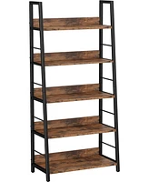 Industrial Bookcases, Ladder Shelf 5 Tiers with Metal Frame