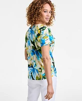 Jm Collection Women's Floral-Print Mixed-Media Top, Exclusively at Macy's