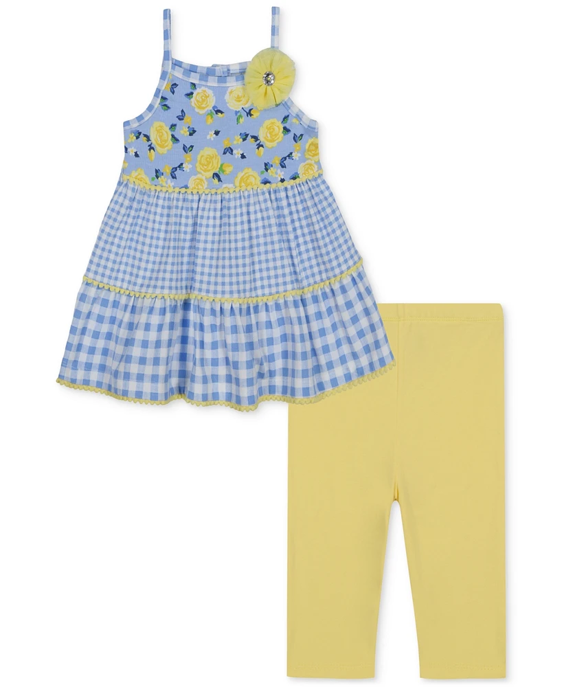 Kids Headquarters Baby Girls Gingham-Floral Tunic & Capri Leggings, 2 Piece Set