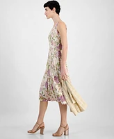 Robbie Bee Women's Crochet Shrug Printed Lace Dress