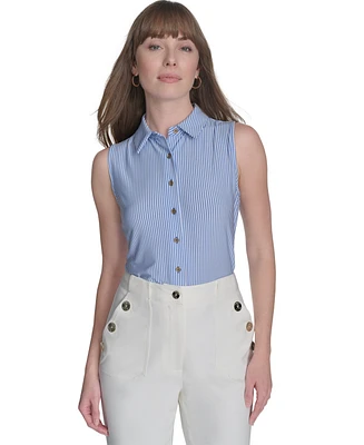 Tommy Hilfiger Women's Striped Sleeveless Button-Up Blouse