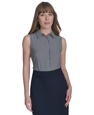 Tommy Hilfiger Women's Striped Sleeveless Button-Up Blouse