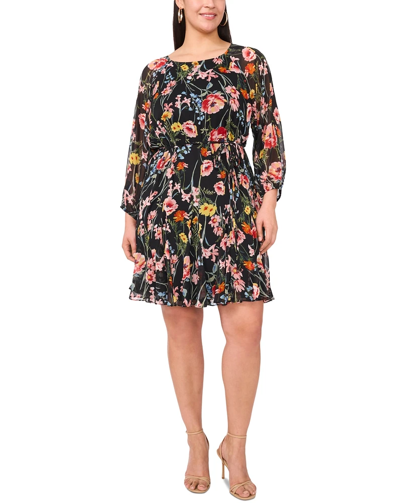 Msk Plus Printed Blouson-Sleeve Fit & Flare Dress