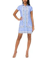 Msk Petite Printed Collared Short-Sleeve Shift Dress