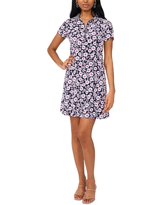 Msk Petite Printed Collared Short-Sleeve Shift Dress