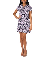 Msk Petite Printed Collared Short-Sleeve Shift Dress