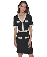 Karl Lagerfeld Paris Women's V-Neck Short-Sleeve Sweater Dress