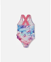 Deux par Girl Printed One-Piece Swimsuit Butterflies On Multicolored Background - Toddler|Child