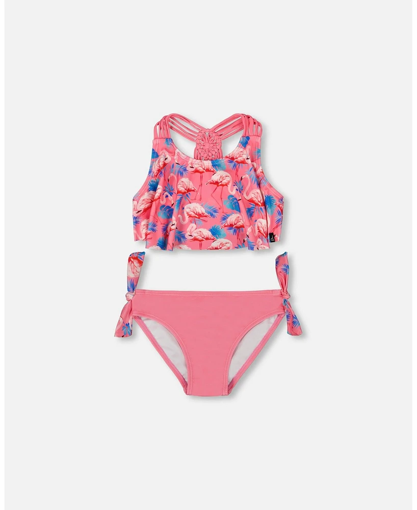 Deux par Girls Printed Two-Piece Swimsuit Candy Pink And Flamingo