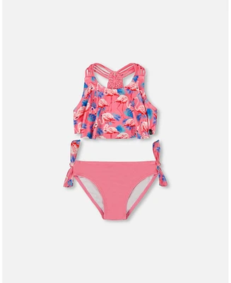 Deux par Girls Printed Two-Piece Swimsuit Candy Pink And Flamingo