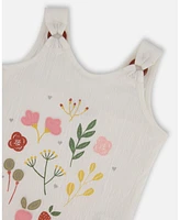 Deux par Toddler Girls Crinkle Jersey Tank Top Pink Flowers On Cream Background - Toddler|Child