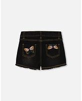 Deux par Big Girls Jean Short With Embroidery Black Jeans