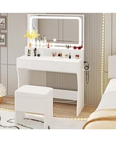 Vanity Desk with Led Lighted Mirror & Power Outlet & 4 Drawers