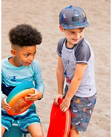 Deux par Boys Printed Boardshorts Orange, Red, And Blue Sharks On Gray