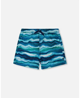 Deux par Boy Printed Boardshorts Blue Wave And Black - Toddler|Child