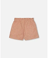 Deux par Big Girls Linen Short With Pockets Old Orange Pink