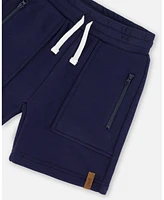 Deux par Big Boys French Terry Zip Pocket Shorts Navy Blue