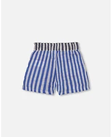 Deux par Toddler Girls Seersucker Short Blue And White Striped - Toddler|Child