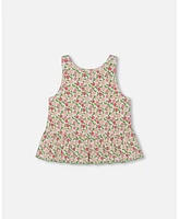 Deux par Toddler Girls Printed Tank Top With Flounce Small Flowers On White Background - Toddler|Child